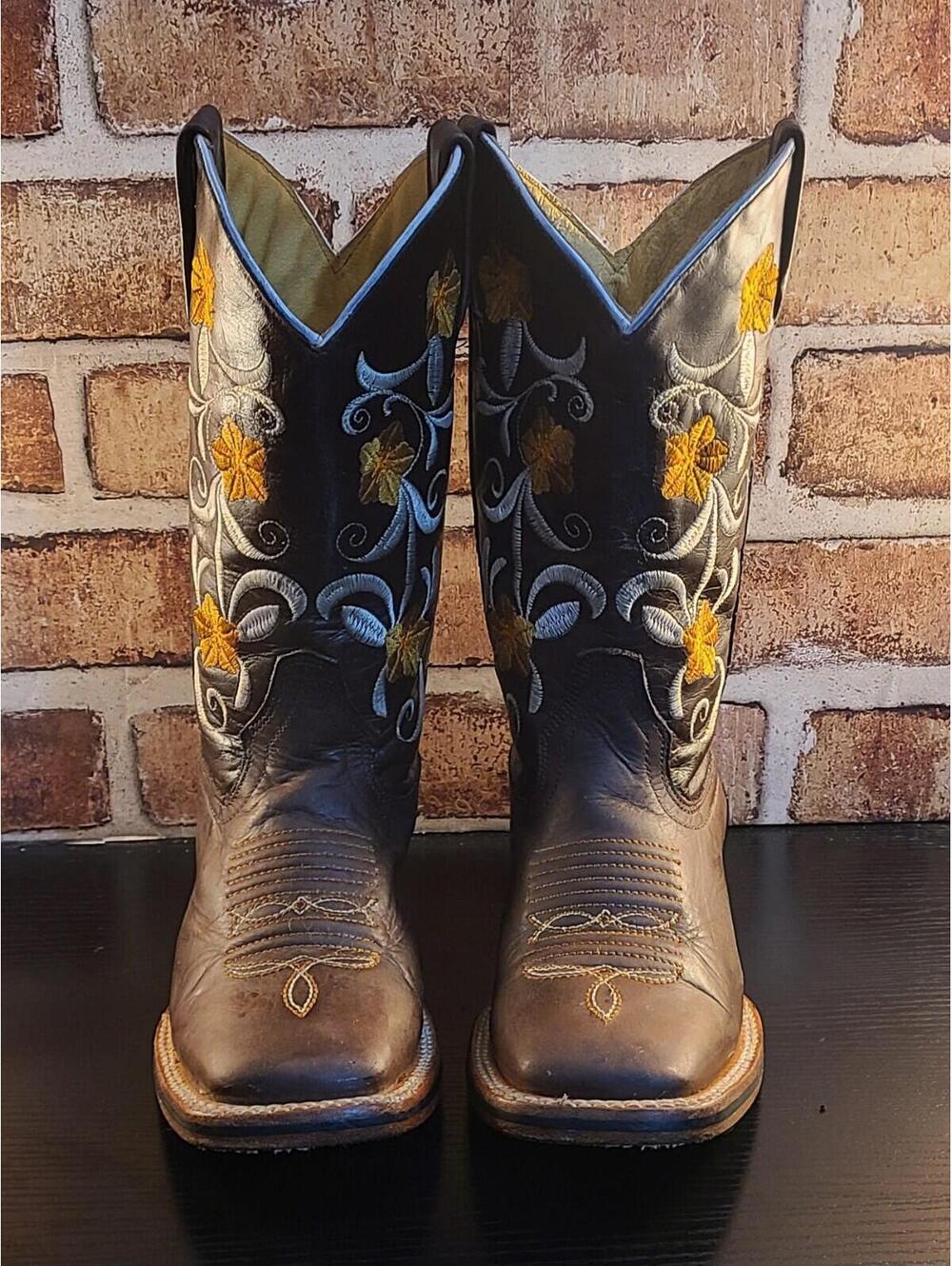 Rancher's Tradition Western Boots Womens Sz 4.5 Brown Embroidered Floral Cowgirl